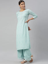 Women Crepe Blue Bandhani Printed Straight Kurta Palazzo Set